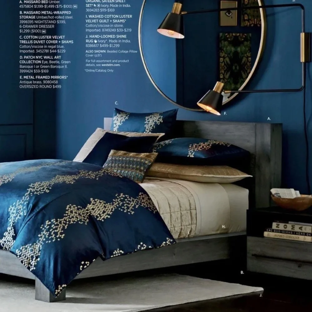WEST ELM Lush Luster Velvet Trellis Teal Queen Duvet Cover Modern Blue Green